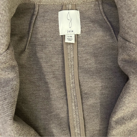 JOIE Herringbone Blazer Coat Jacket Gray Taupe Open Front Knit Pockets Sz L - Picture 2 of 3